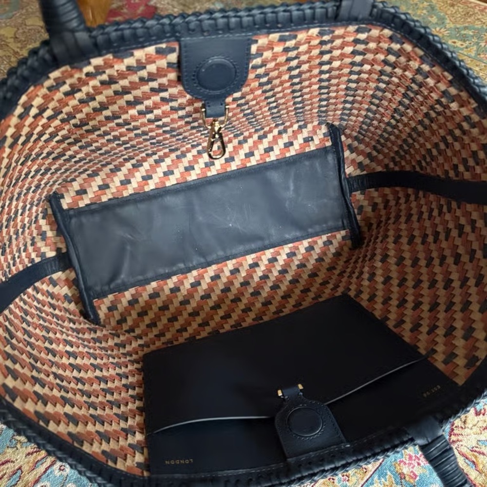 Woven Multicolor Tote Bag with Navy Trim - Picture 5 of 7